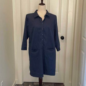 J. Jill Blue Utilitarian Frock Collared Shirt Shift MIDI Dress Size Large Petite